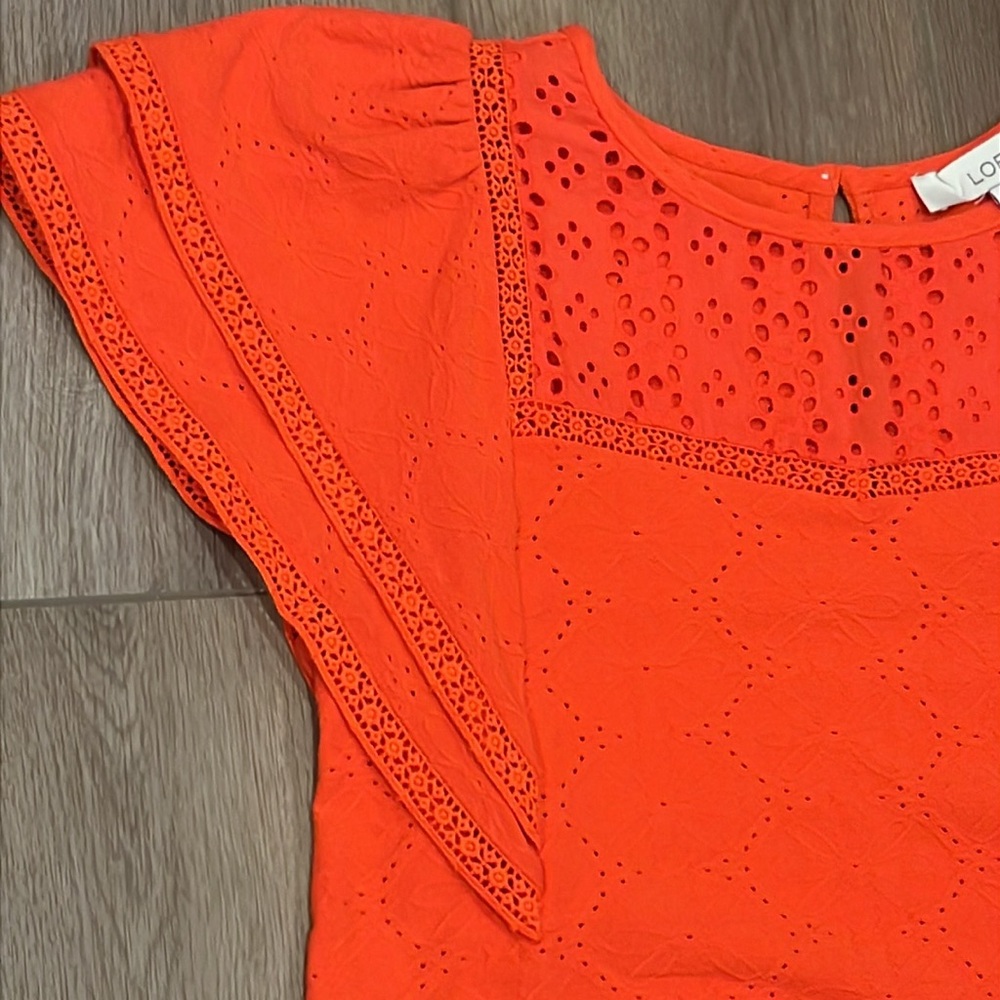 NWT LOFT Eyelet Flutter Sleeve Top Red Size XS Feminine - Picture 9 of 14